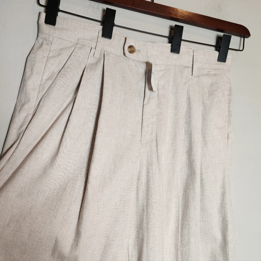 NWT Banana Republic Linen Blend Beige Pleated Wideleg Pants Women's Size 12